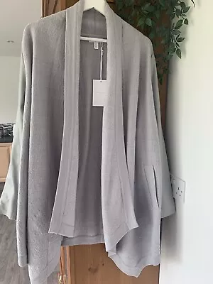 The White Company Grey Silver 100% Wool Leather Open Cardigan Size 14 • £24.99