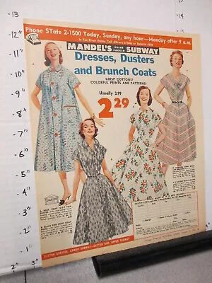 Newspaper Ad 1956 MANDEL'S SUBWAY Women's Clothing Dress Duster Brunch Coat • $15