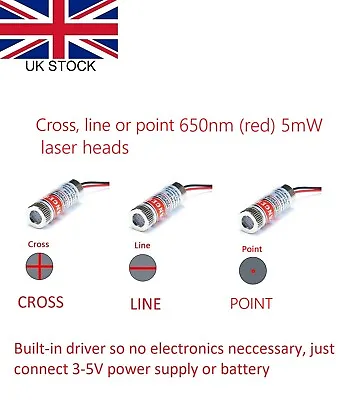 Laser Module Red Cross Hair Line Diode Focusable Lens 650nm 5mW 3-5V UK • £4.55