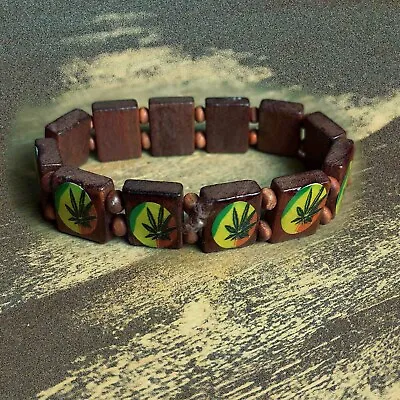 Rasta Lacquer Finish Ganja Leaf Bracelet Hippie Reggae Jamaica One Love Bob IRIE • $9.99