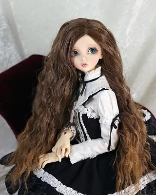 1/3 8-9  BJD Doll Wig SD Long Curly Dark Light Ombre Gradient Brown Hair JR-195 • $26.50