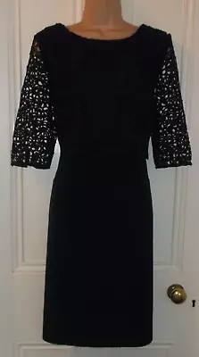 £5.45 • Buy Jeff Banks Sz 14 Uk Lined Blue Lace Overlay Half Sleeve Cocktail Pencil Dress