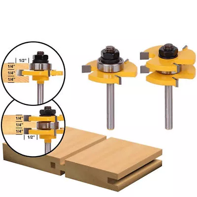$12.30 • Buy 2 Bit T-shape Tongue & Groove Router Bit Set 3/4  Stock 1/4  Shank Wood Milling