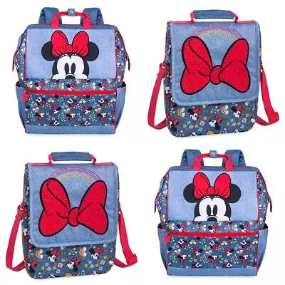 Disney Store Minnie Mouse Red Bow Denim Backpack & Lunch Tote Box School Bag Set • £52.21