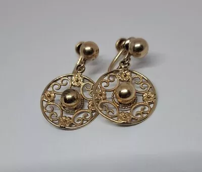 Vintage Van Dell Screw Back Earrings Gold Filled Dangle Clip • $29.99