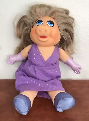 Vintage Miss Piggy 1980 Fisher Price Purple Dress Plush Doll Jim Henson Muppets • $14.88