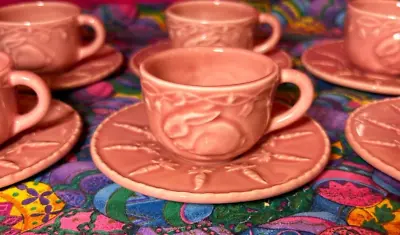 6 Demitasse Cup Saucer Sets Bordallo Pinheiro Pink Bunny Carrot Portugal Easter • $104.95