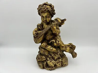 Baroque Style Large Gold CHERUB ANGEL Playing Mandolin Resin Pacific Rim • $19.95