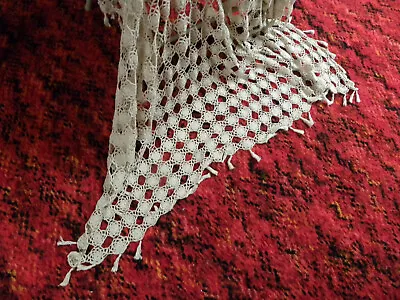 Vintage Fringed Cotton Off White Piano Scarf/Cover 50 X72  • $75