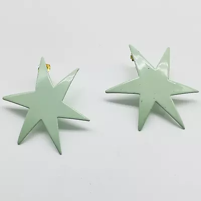 Funky Green Star Earrings Pierced Gold Tone Celebrity Heroine • $14.99