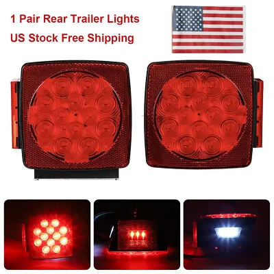 1 Pair Rear LED Submersible Square Trailer Tail Lights Kit Boat Truck Waterproof • $18.99