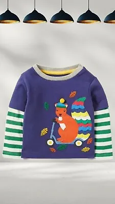 Ex Baby Boden Fun Applique Animal Jersey T-shirt In Navy Squirrel (A Bit Defect) • £6.74
