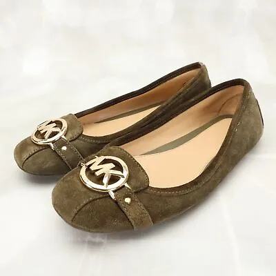 Michael Kors Women's Lillie Ballet Flats Shoes Size 8M Olive Suede Slip-On • $32.89