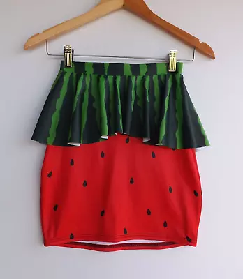 Black Milk Skirt XS Womens Green Red Black Watermelon Mini Stretch Peplum • $49.99