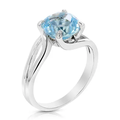 1.75 Cttw Blue Topaz Solitaire Ring Twisted .925 Sterling Silver Round 8 MM • $102.53