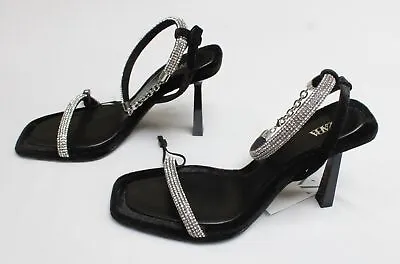 $37.49 • Buy Zara Women's Heeled Velvet Sandals With Rhinestone Ankle Cuff CK7 Black Size 6.5