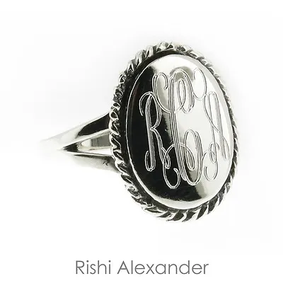 925 Sterling Silver Monogram Engravable Oval With Thick Rope Edge Signet Ring • $24.99