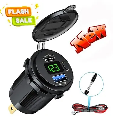 USB Car Charger Dual QC3.0 PD Port With Voltmeter Outlet Socket For 12V Boat RV • $11.30