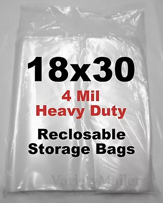 5 HEAVY DUTY Storage Bags 18''x 30'' Clear Zip Lock Reclosable 4 MIL EXTRA LARGE • $13.25