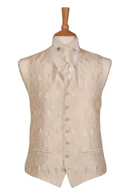 Mens Cream Waistcoat Wedding Vest Formal Waiters Work Hotel Bar Ivory Diamond UK • £7.95