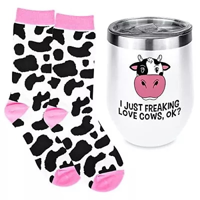 Cow Themed Gifts- Print Tumbler Cup Gift For Women With Socks- • £26.77