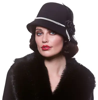 £5.49 • Buy 1920's Cloche Hat With Pearls Ladies 20s Flapper Fancy Dress COstume Accessory