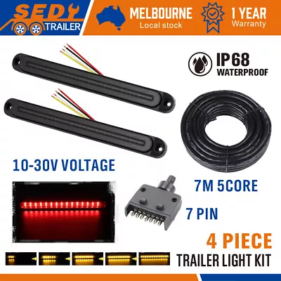 Trailer Tail Light Kit Pair Plug 7m 5 Core Wire Turn Signal 7 Pin Flat Plug Set • $44.99