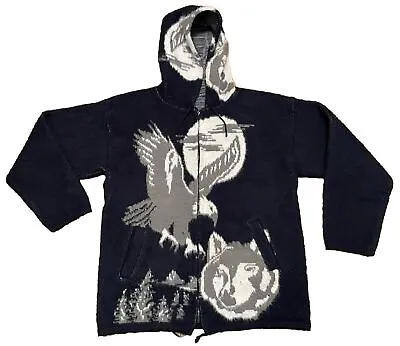 Vtg Tejidos Ruminahui Eagle Wolf Alpaca Wool Zip-Up Sweater Ecuador Men's Medium • $55.79