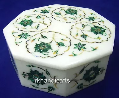 5 Inches Marble Jewelry Box Malachite Stone Inlay Work Cosmetic Box Gift For Her • $179