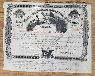 1879 Stock Certificate Marietta & Cincinnati Railroad Grade 2 • $30