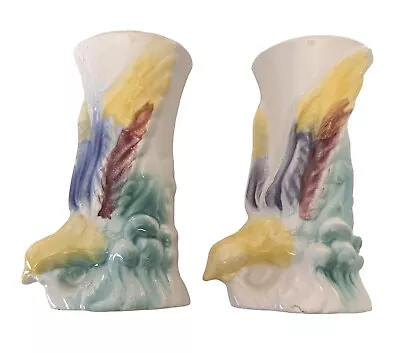 Lot Of 2 Morton Pottery Bird Of Paradise Wall Pocket Planter Vase 7.5  • $29.82