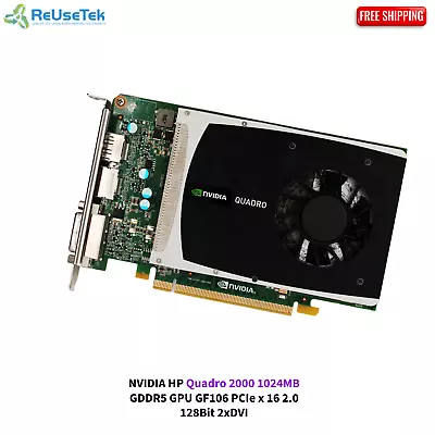 NVIDIA HP Quadro 2000 1024MB GDDR5 GPU GF106 PCIe X 16 2.0 128Bit 2xDVI • $26