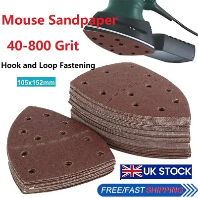 40-800#Mouse Sanding Sheet 152*105mm Hook & Loop Sander Pad 11-Holes Sandpaper • £5.99