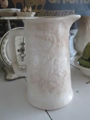 Old Vintage WHITE IRONSTONE PITCHER Heavily Stained Crazed RAISED DESIGN • $145