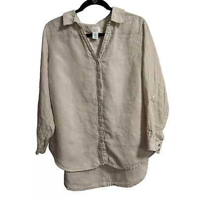 Sigrid Olsen 100% Linen Button Down Casual Shirt Beige Women’s Size 1X • $19.98