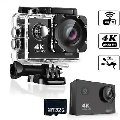Action Camera 4K 16MP Underwater Waterproof Wifi Camcorder 32GB SD & Accessories • $29.97