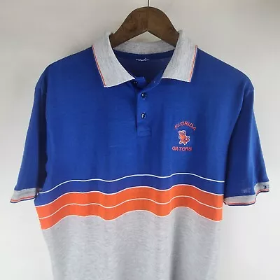 Vintage 80s University Of Florida Gators UF Striped Mens Polo Shirt Bike Size L • $28