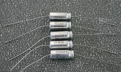 5 Pieces Sprague TE-1307 30D 50uF 50v Axial Electrolytic Capacitor 24x9mm NOS • $14.99