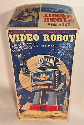 VIDEO ROBOT🤖 MECHANICAL Battery-Op Tin-Litho/Plastic ⭐BOX ONLY !⭐️ 1960's L👀K! • $24.50