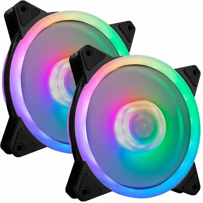 £9.99 • Buy 2pcs PC Case Cooling Fan Dual Ring Gaming RGB LED 120mm Silent 4-Pin Connectors