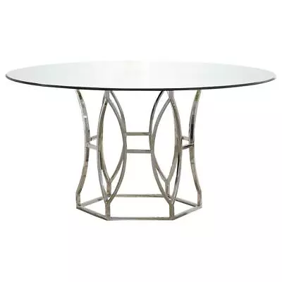Pemberly Row 54  Stainless Steel And Glass Round Dining Table In Silver • $926.55