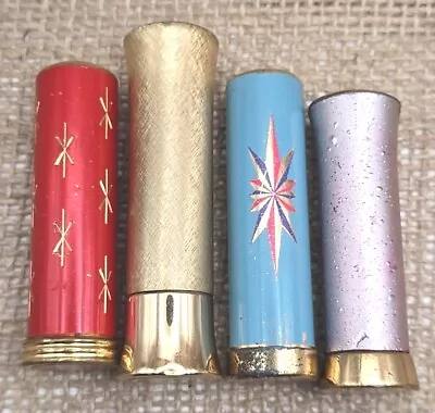 Antique/Vintage Metal Lipstick Tubes With Lipsticks Lot Of 4 Art Deco Vanity • $49