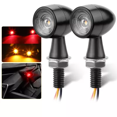 2X Black Motorcycle LED Bullet Mini Turn Signals Brake Light Blinker Amber Red • $13.98