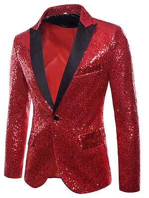 Men's Glitter Sequins Blazer One Button Slim Fit Party Prom Suit Jacket Tailcoat • $57.75