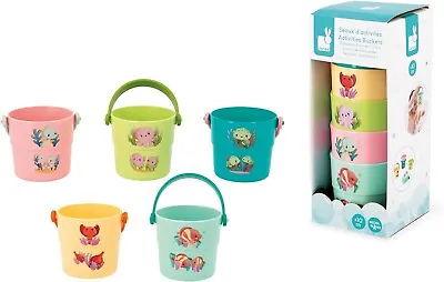 Janod - 5 Bath Activity Buckets - Babies’ Bath Toys - Early-Learning Game - Baby • £15
