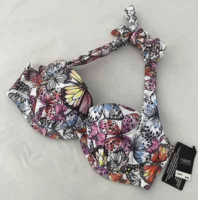 Next Multicoloured Butterfly Print Padded Bikini Top - Size 32 A/B - BNWT • £12.99