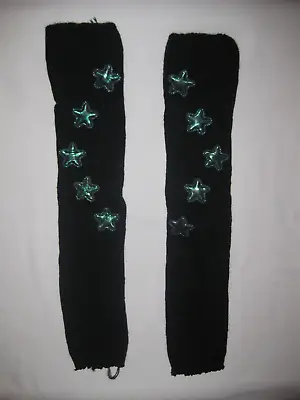 Star Decor Ribbed Knit Leg Warmers Black W/green Nip 80s Aesthetic Kawaii Ballet • $12