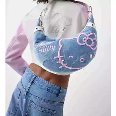 Retro Women's Hello Kitty Denim Embroidered Bag Messenger Bag Cute Croissant Bag • $18.99