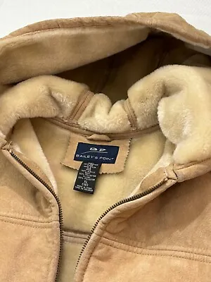 Bailey's Point 100% Leather Coat Hooded Pile Lined Beige Size 18 (Needs Cleaned) • $45