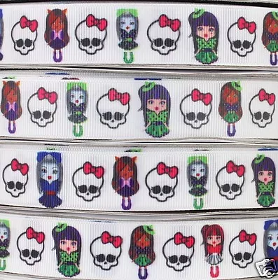 GROSGRAIN RIBBON 7/8  MONSTER HIGH SKULLS Halloween Christmas USA SELLER Printed • $0.99